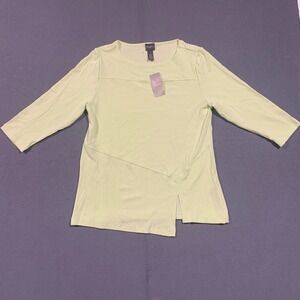 Travelers by Chicos Chartreuse Green Asymmetrical 3/4 Sleeve Top Size Medium NEW